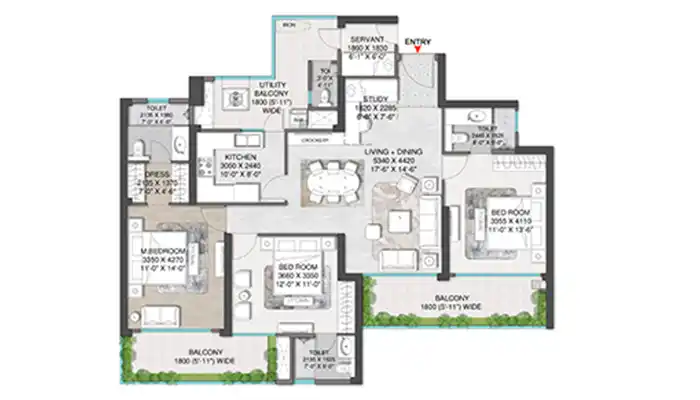 Whiteland The Aspen Iconic 3BHK Floor Plan